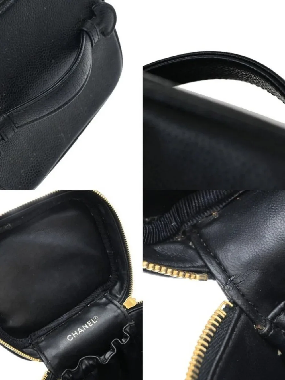 CHANEL Vanity Cosmetic Hand Bag Grained Calfskin Leather Black Vintage